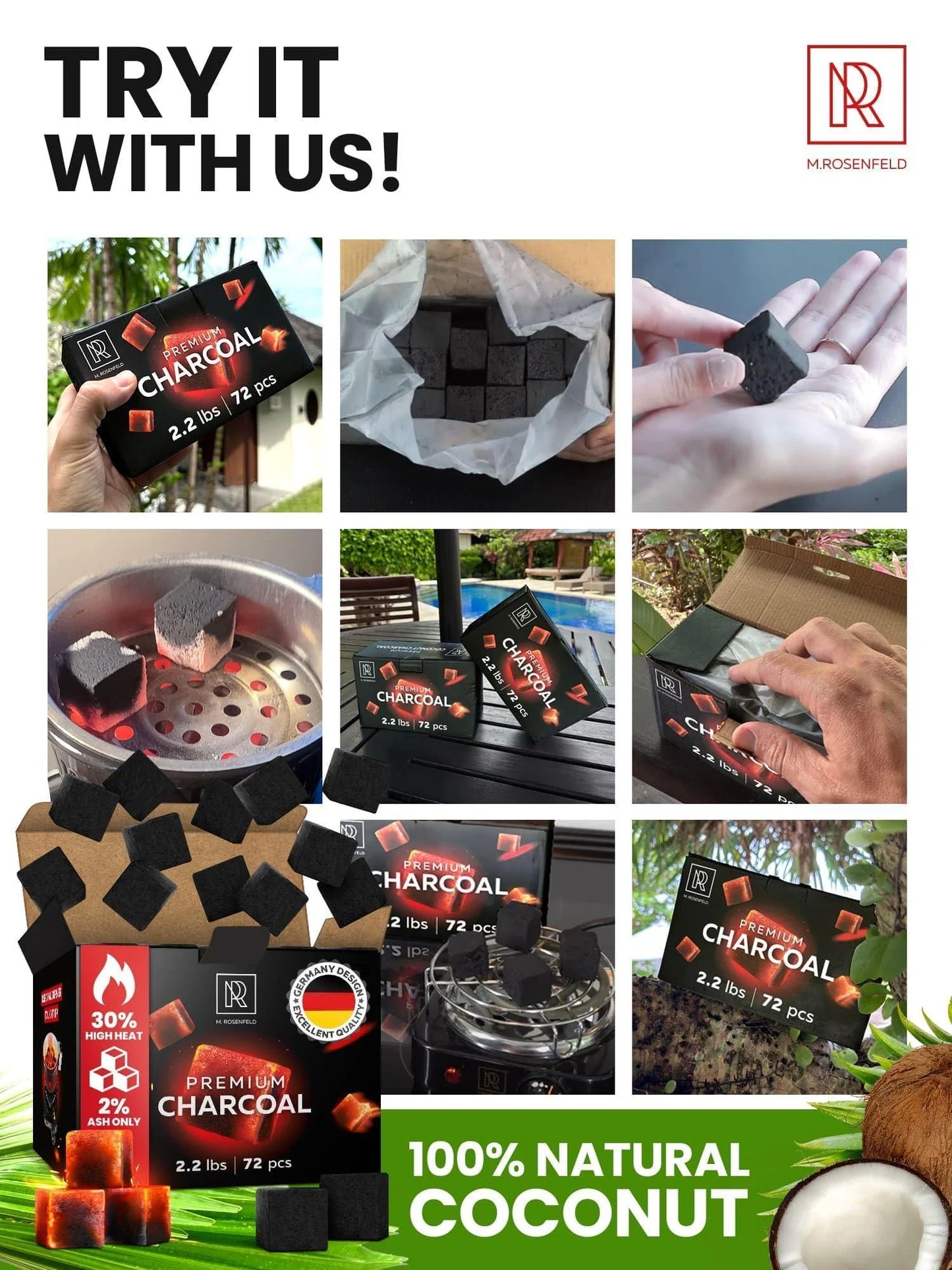 72 Pcs Hookah Charcoal Hookah Coals for Hookah Coconut 25Mm Cubes 72 Pcs 1.1 KG 2.2 Lbs Premium Quality 100% Natural Coconut Charcoal Hookah Cubes NOT Quick Light
