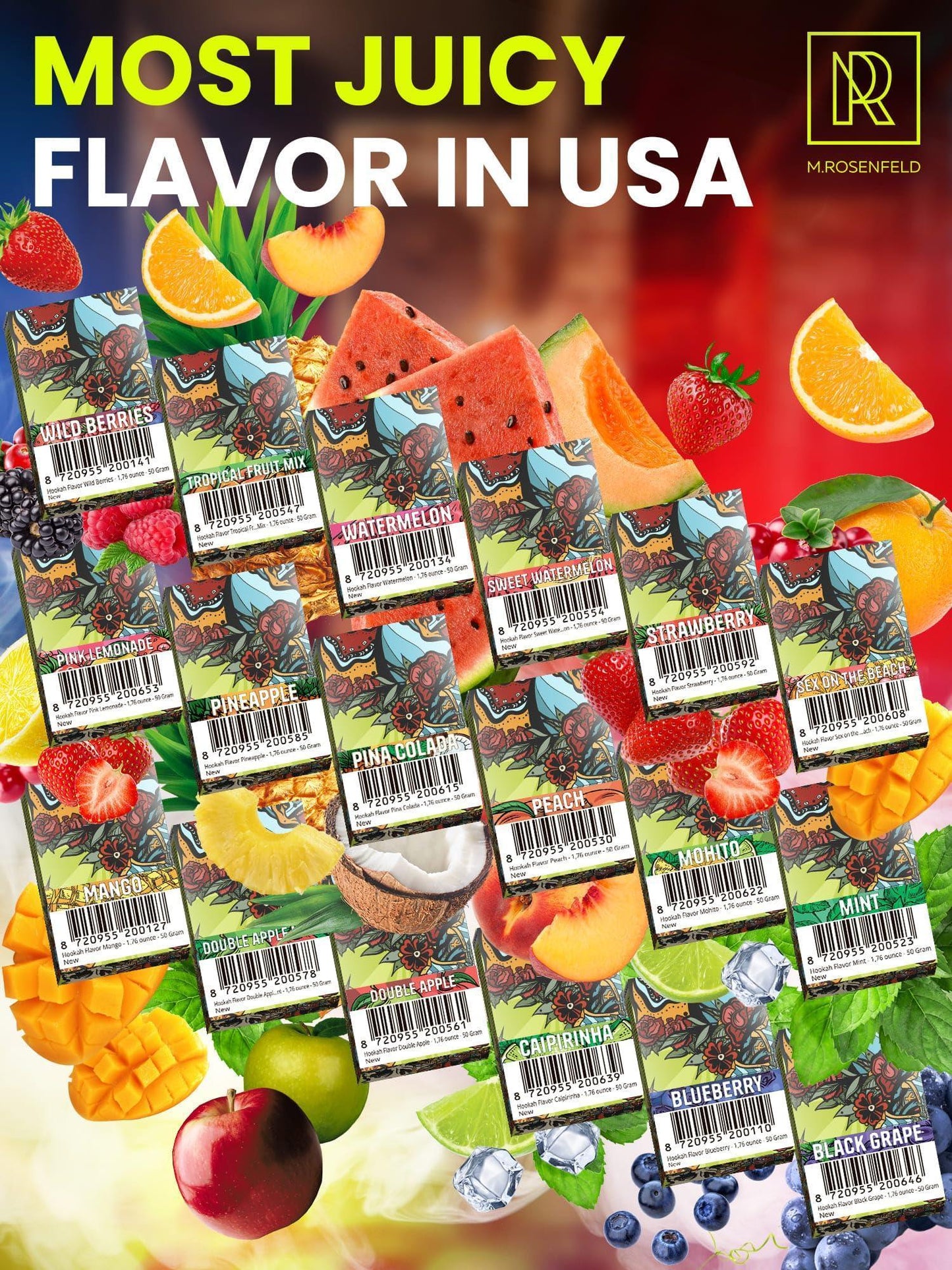 Pleasure Hookah Flavors Set 5 X 50G Non Tobacco Hookah Flavor for Your Hookah Bowl (Sweet Watermelon Double Apple Mango Pineapple Strawberry) Hookah Bundle Pack of 5 Try These Tobacco Free Shisha