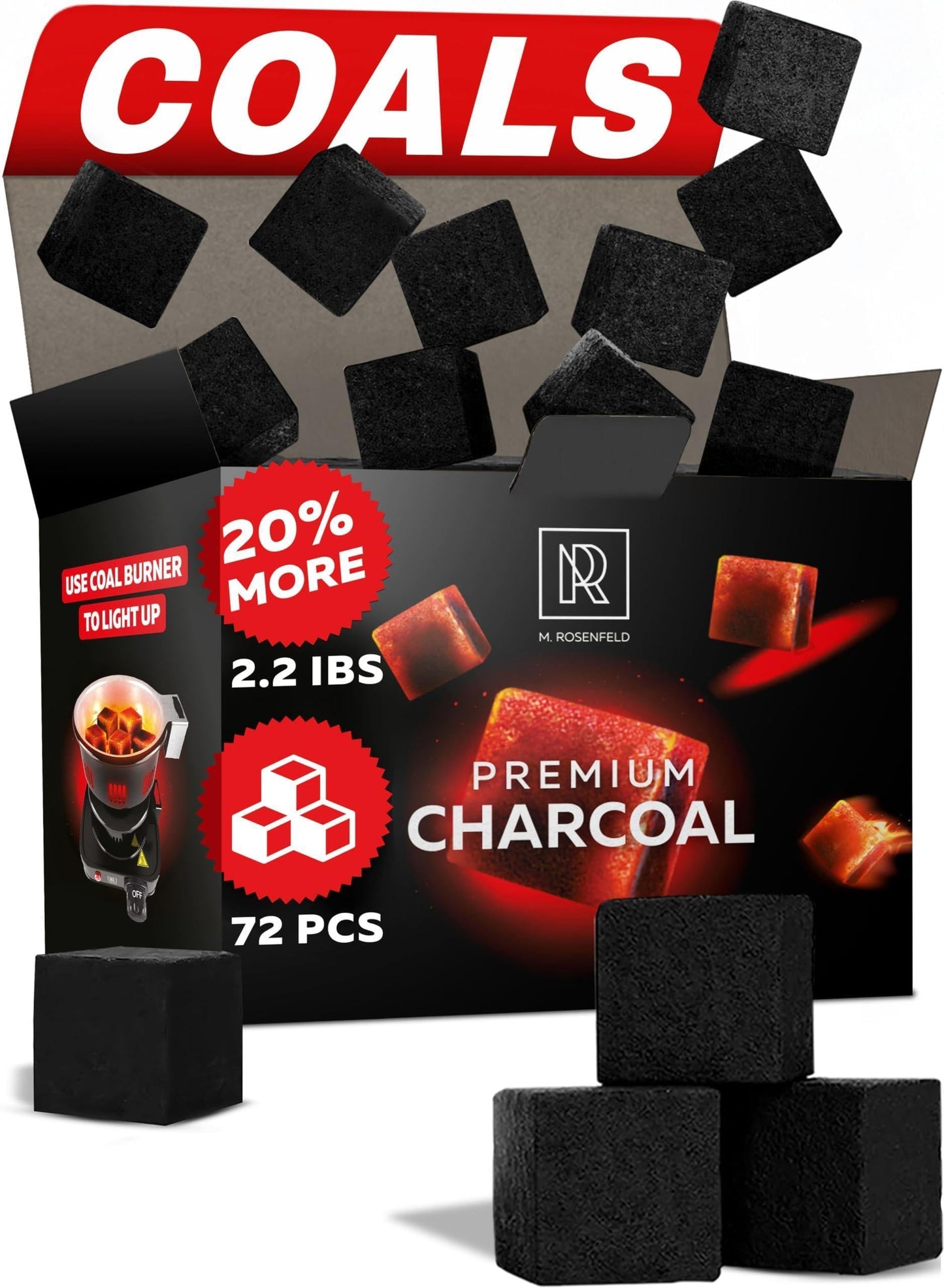 72 Pcs Hookah Charcoal Hookah Coals for Hookah Coconut 25Mm Cubes 72 Pcs 1.1 KG 2.2 Lbs Premium Quality 100% Natural Coconut Charcoal Hookah Cubes NOT Quick Light