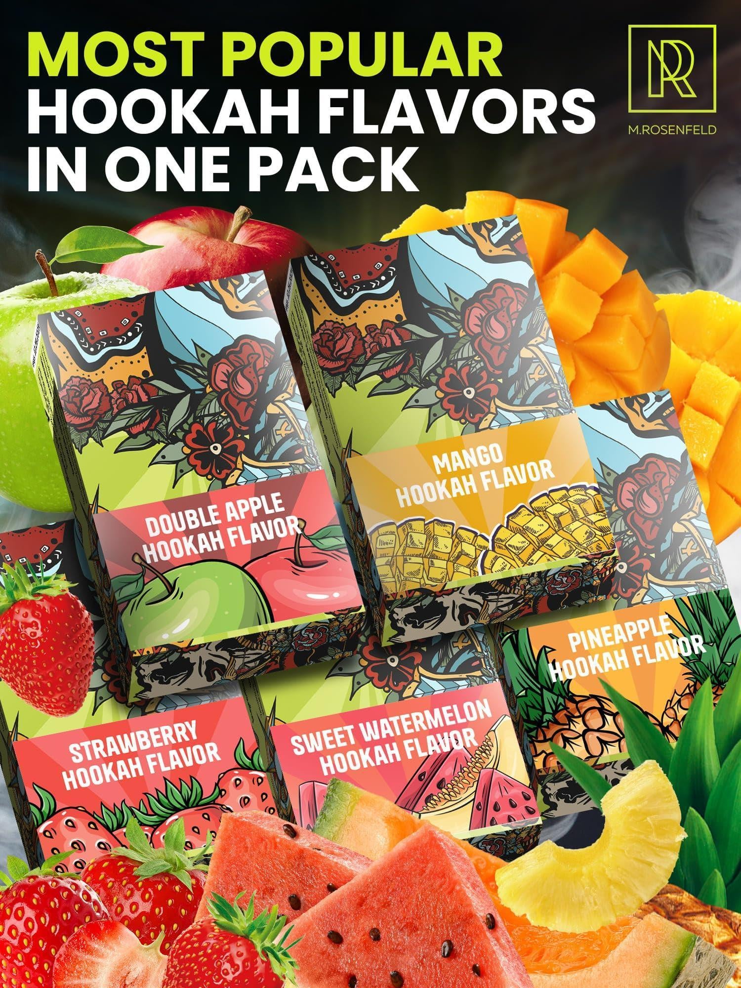 Pleasure Hookah Flavors Set 5 X 50G Non Tobacco Hookah Flavor for Your Hookah Bowl (Sweet Watermelon Double Apple Mango Pineapple Strawberry) Hookah Bundle Pack of 5 Try These Tobacco Free Shisha