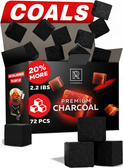 72 Pcs Hookah Charcoal Hookah Coals for Hookah Coconut 25Mm Cubes 72 Pcs 1.1 KG 2.2 Lbs Premium Quality 100% Natural Coconut Charcoal Hookah Cubes NOT Quick Light
